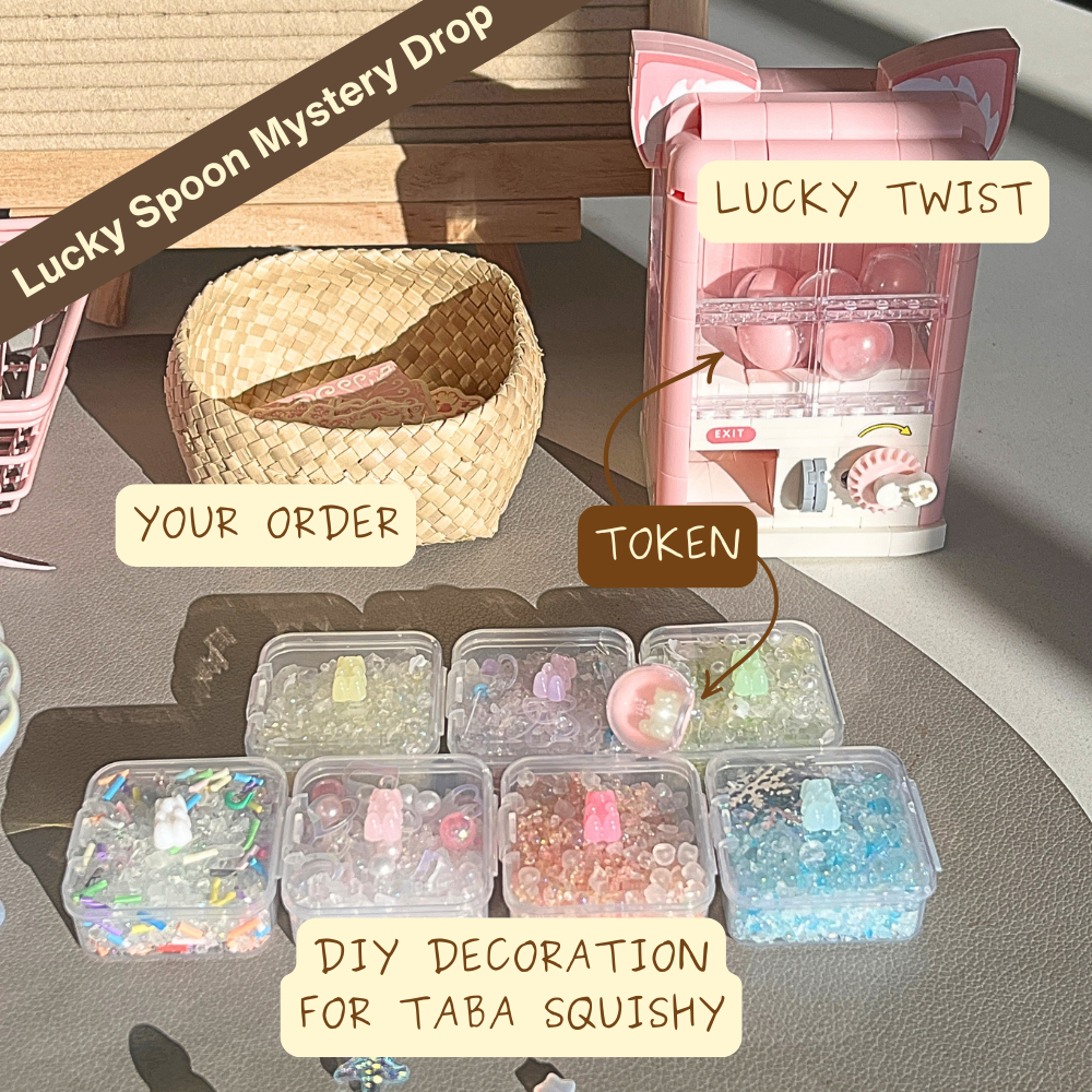 Collection of BellaMoon Taba squishy Luky Claw set, including customer orders, tokens and DIY decoration for taba squishy