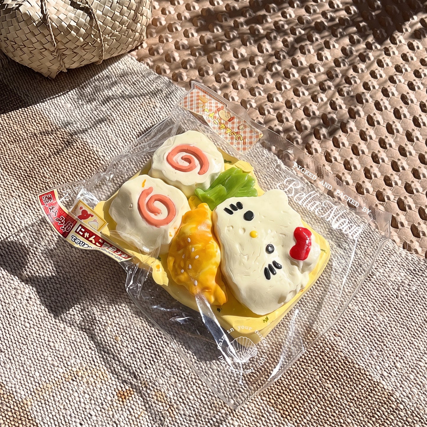 Round chubby kitty bento TABA squishy with milk cream finish and hand-painted details, handmade slow rising stress relief squishy Australia Sydney
