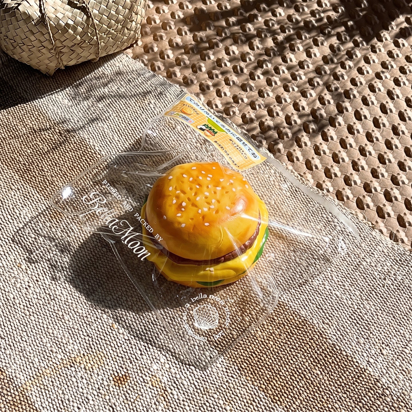 Stacked cheese burger TABA squishy with melted cheddar and toasted bun, handmade slow rising stress relief squishy Australia Sydney
