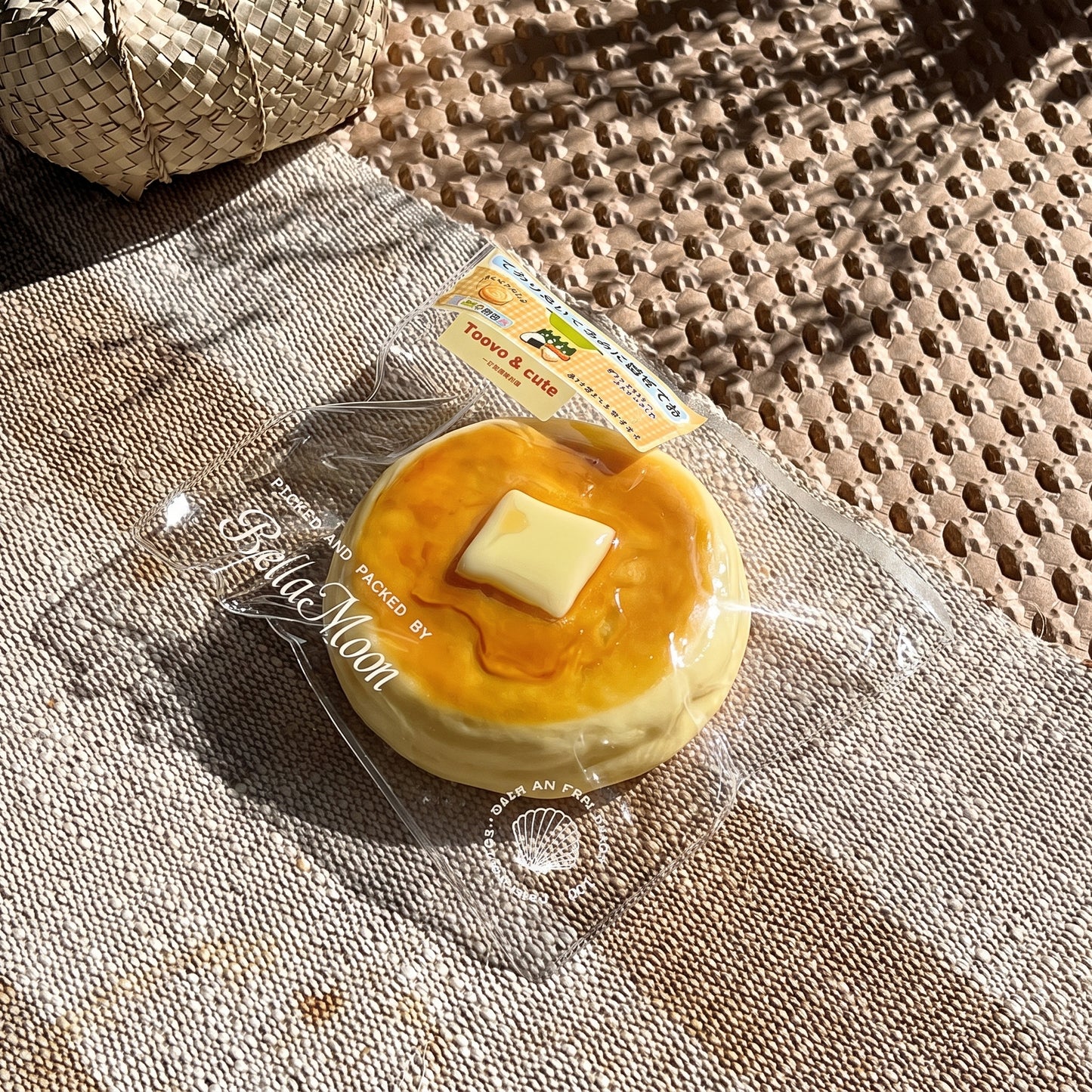 Golden brown pancake with butter TABA squishy with maple glaze texture, handmade slow rising stress relief squishy Australia Sydney