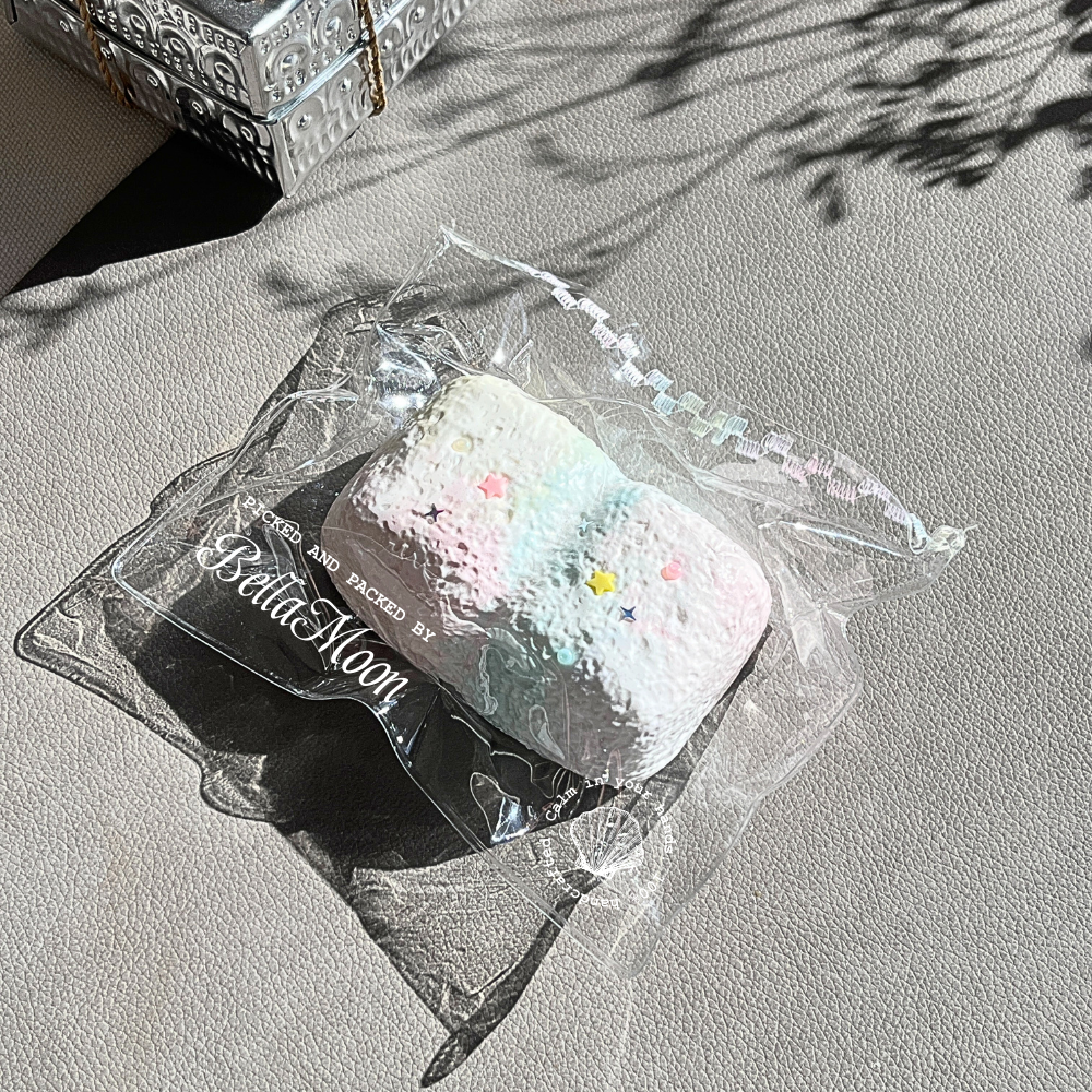 Soft pink marshmallow squishy with Greek yogurt texture and extra-slow rise for calm cuteness and gentle stress relief