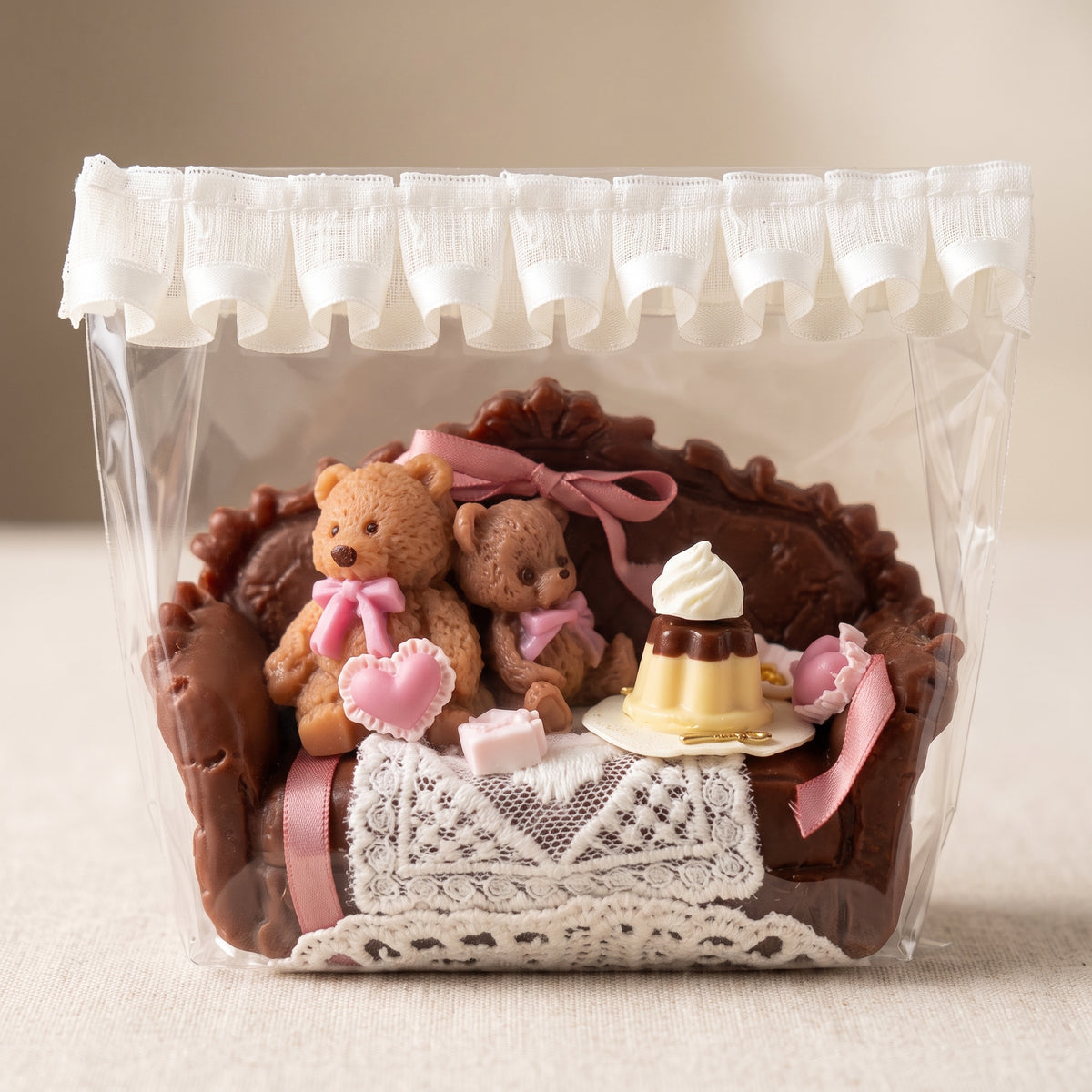 Teddy bear TABA squishy dressed for afternoon tea with dough texture, handmade fast rising stress relief squishy Australia Sydney