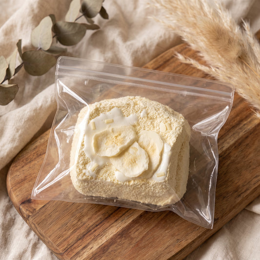 Banana rich milk toast TABA squishy with whipped cream texture and golden toasted finish, handmade slow rising stress relief squishy Australia Sydney