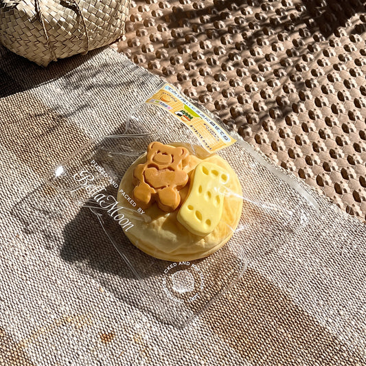 Round bear-shaped creamy bun TABA squishy with vanilla custard filling, handmade slow rising stress relief squishy Australia Sydney