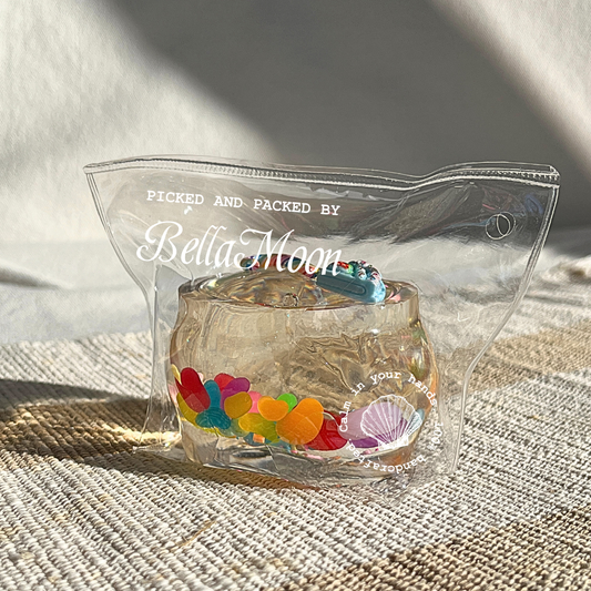 Colourful candy carnival jelly cup squishy with playful gel swirls, handmade slow rising stress relief squishy Sydney Australia