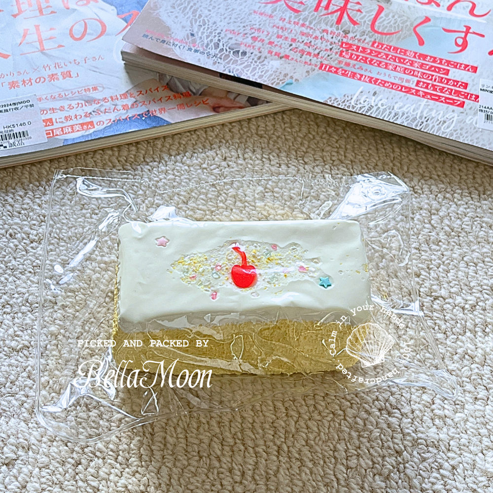 Cherry cream cake TABA squishy with buttercream texture and glossy cherry topping, handmade extra slow rising stress relief squishy Australia Sydney