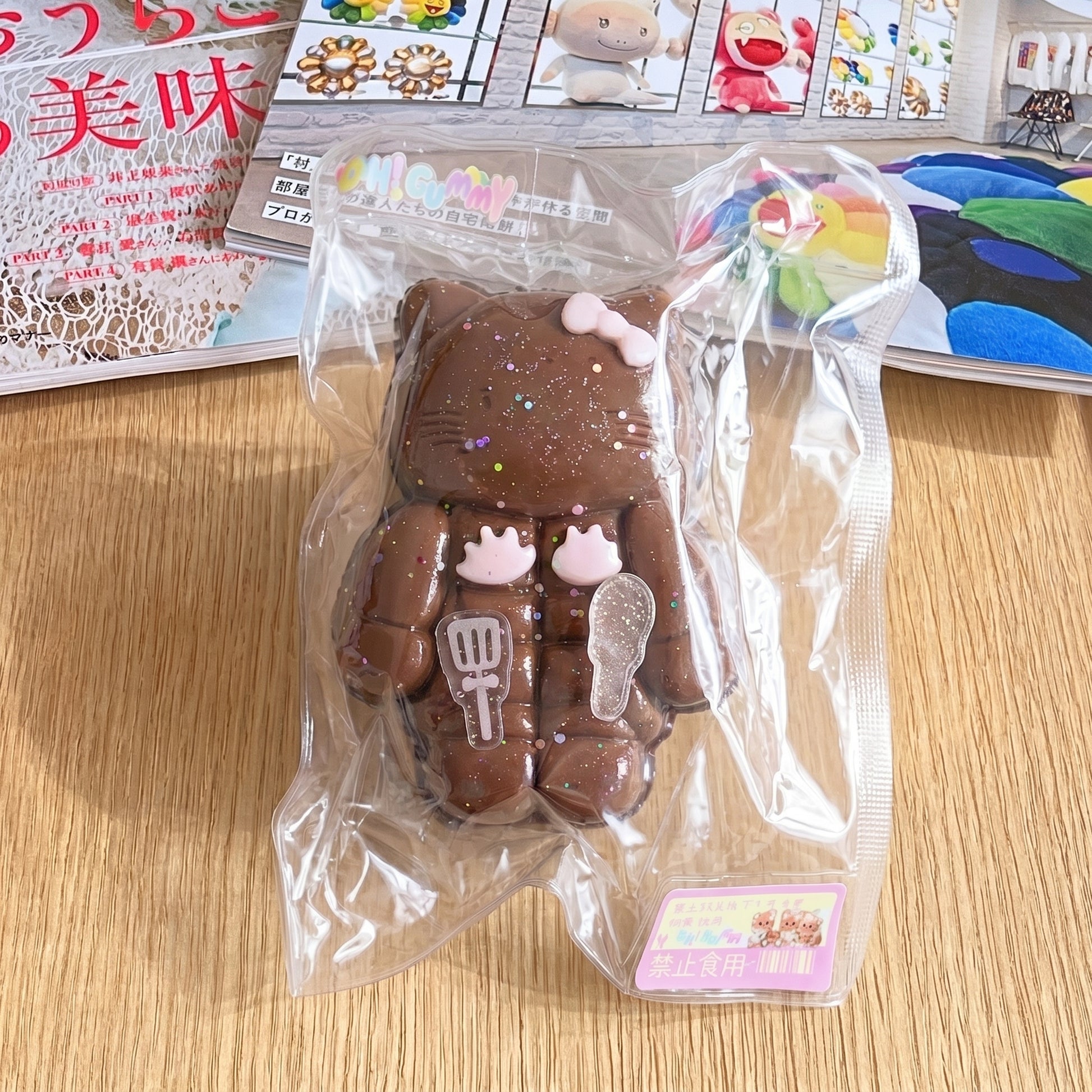 Chocolate-toned six-pack kitten TABA squishy with Greek yoghurt texture and toned abs detail, handmade slow rising stress relief squishy Australia Sydney