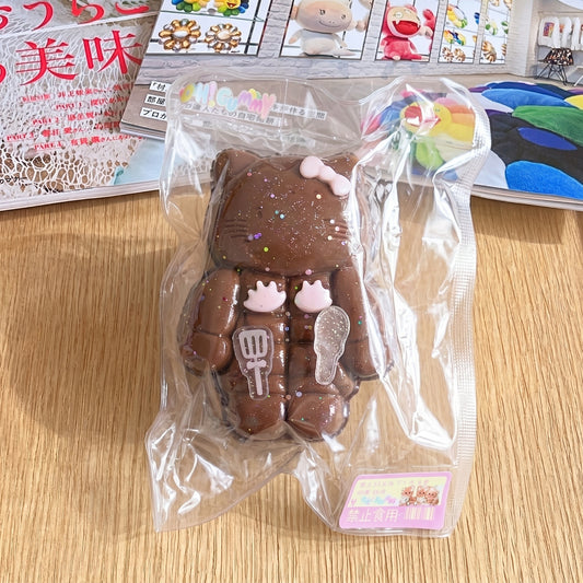 Chocolate-toned six-pack kitten TABA squishy with Greek yoghurt texture and toned abs detail, handmade slow rising stress relief squishy Australia Sydney