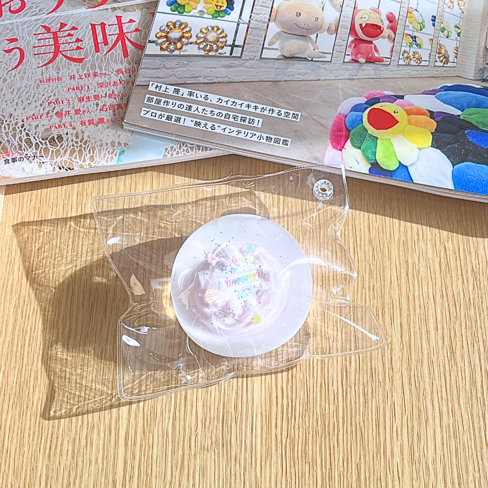 Confetti cake crystal ball TABA squishy with gel texture and rainbow sprinkle detail, handmade moderate rising stress relief squishy Australia Sydney