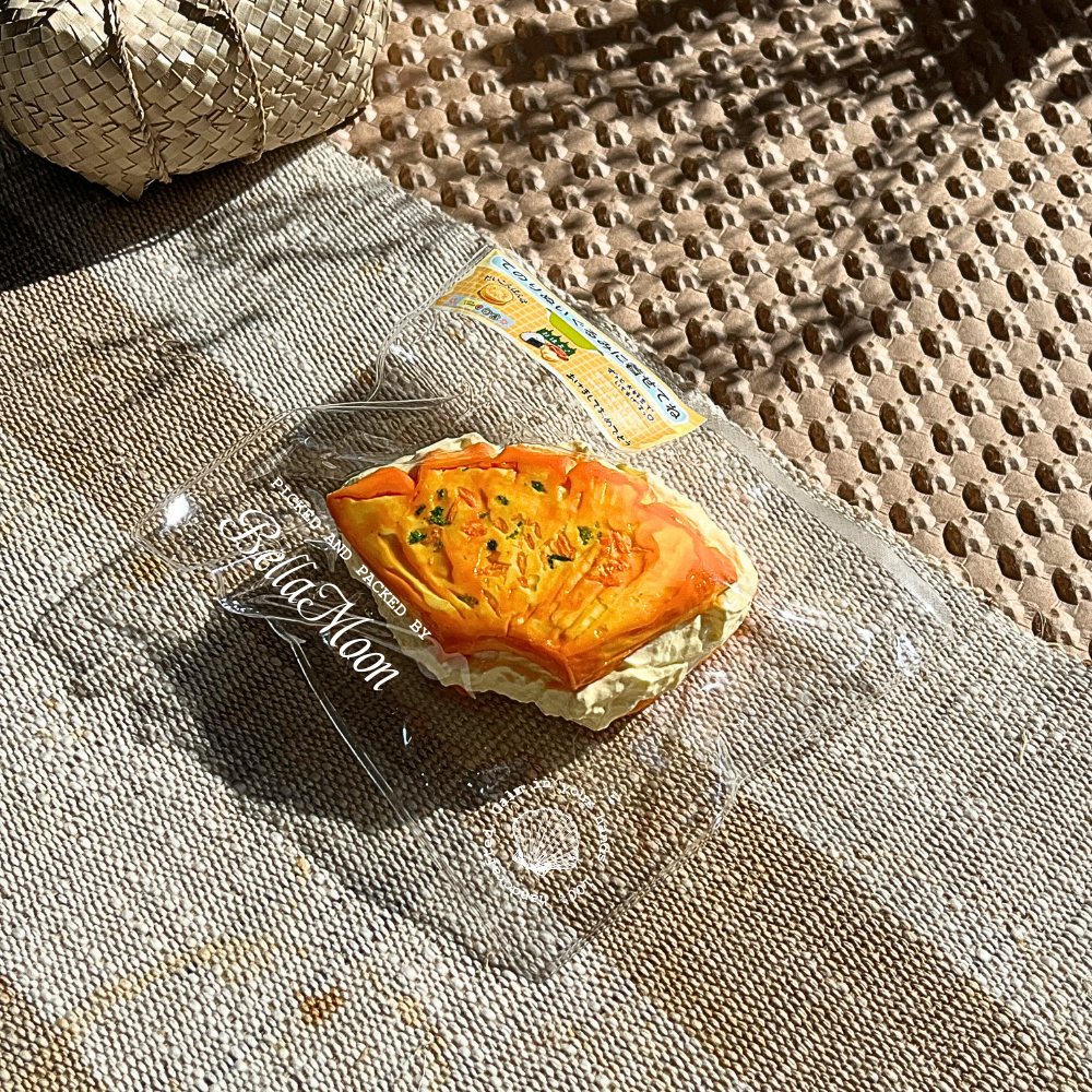 Golden brown creamy pineapple bun TABA squishy with Greek yoghurt texture, handmade slow rising stress relief squishy Australia Sydney