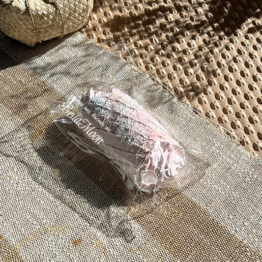 Pink crystal blush egg roll squishy with whipped cream texture and wavy design, handmade slow rising stress relief squishy Australia Sydney