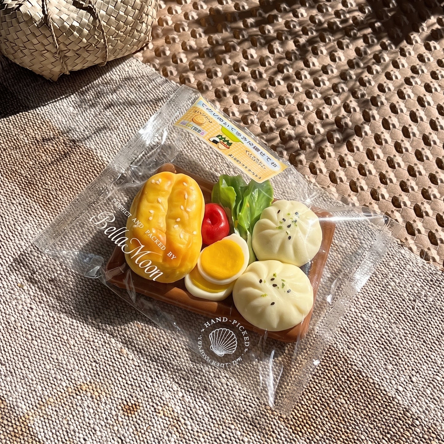 Bento tray TABA squishy with fried dough stick, pan-fried buns, boiled egg and cherry tomato, handmade slow rising stress relief squishy Australia Sydney