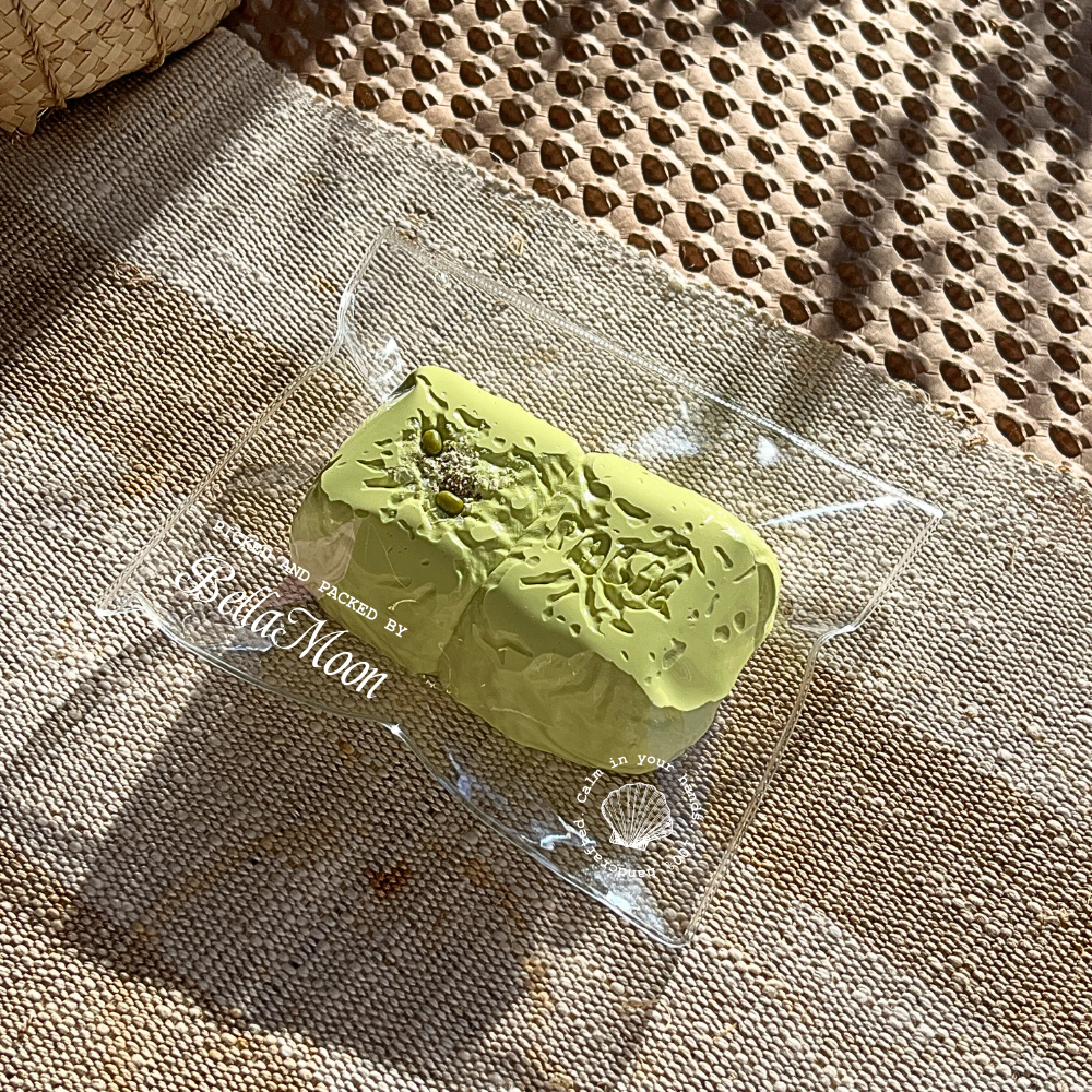Pastel green bean cloud marshmallow blocks squishy with dry yoghurt texture, handmade extra slow rising stress relief squishy Sydney Australia