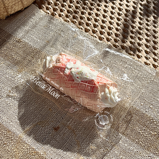 Pink guava dream egg roll squishy with Greek yoghurt texture, handmade slow rising tropical stress relief squishy Sydney Australia