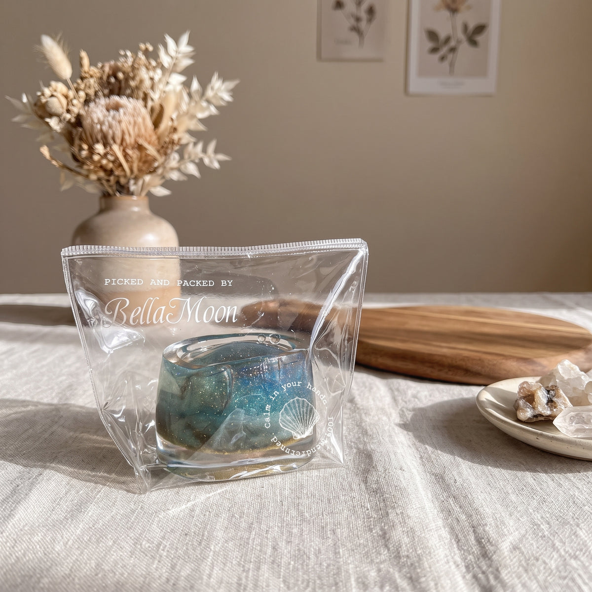 Indigo ink harmony cup TABA squishy with gel texture and deep blue ink swirling through clear jelly, handmade slow rising stress relief squishy Australia Sydney