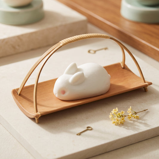 Jade rabbit mooncake TABA squishy with stamped rabbit motif and Greek yoghurt texture, handmade slow rising stress relief squishy Australia Sydney