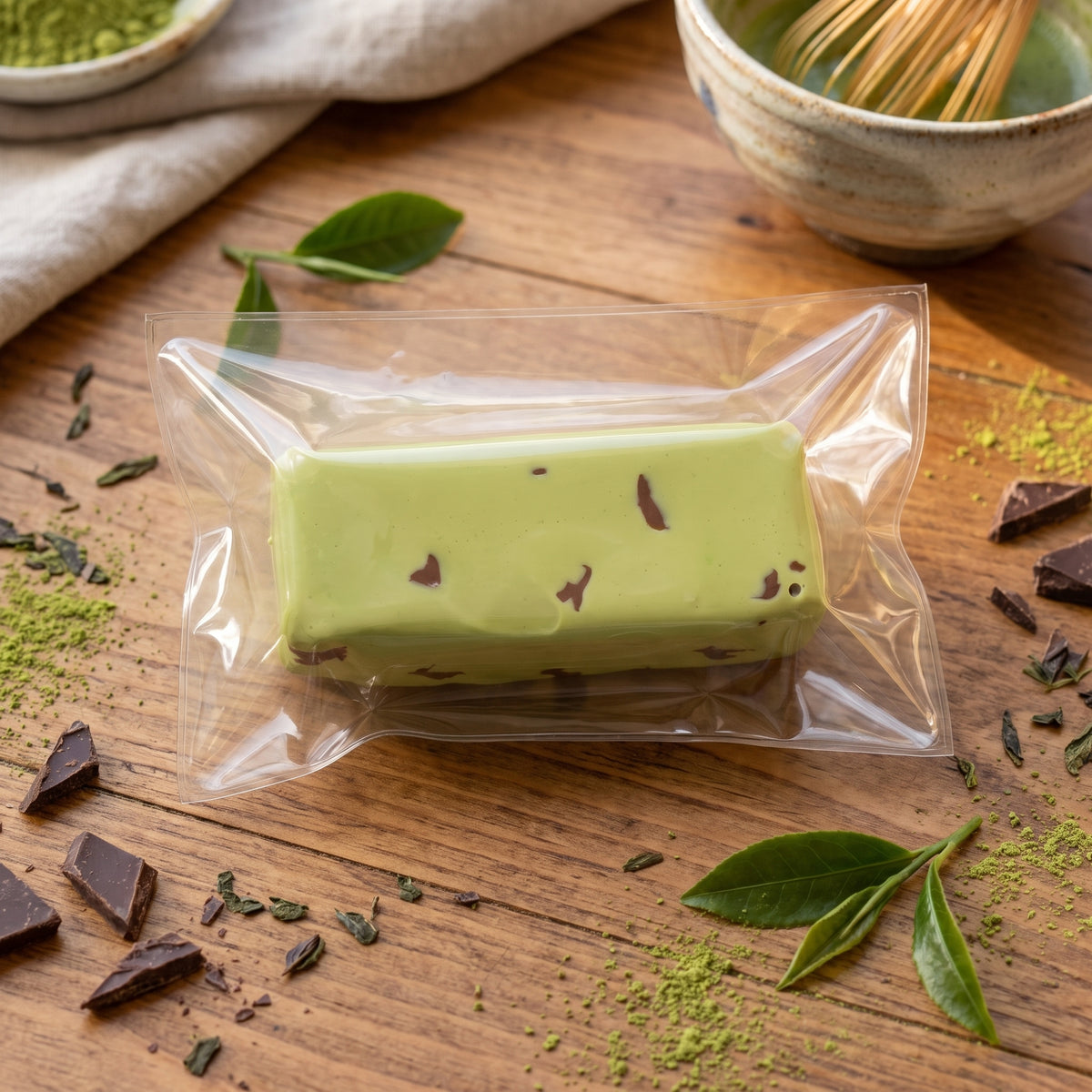 Matcha jelly milk pudding TABA squishy with Greek yoghurt texture and layered green and white design, handmade extra slow rising stress relief squishy Australia Sydney