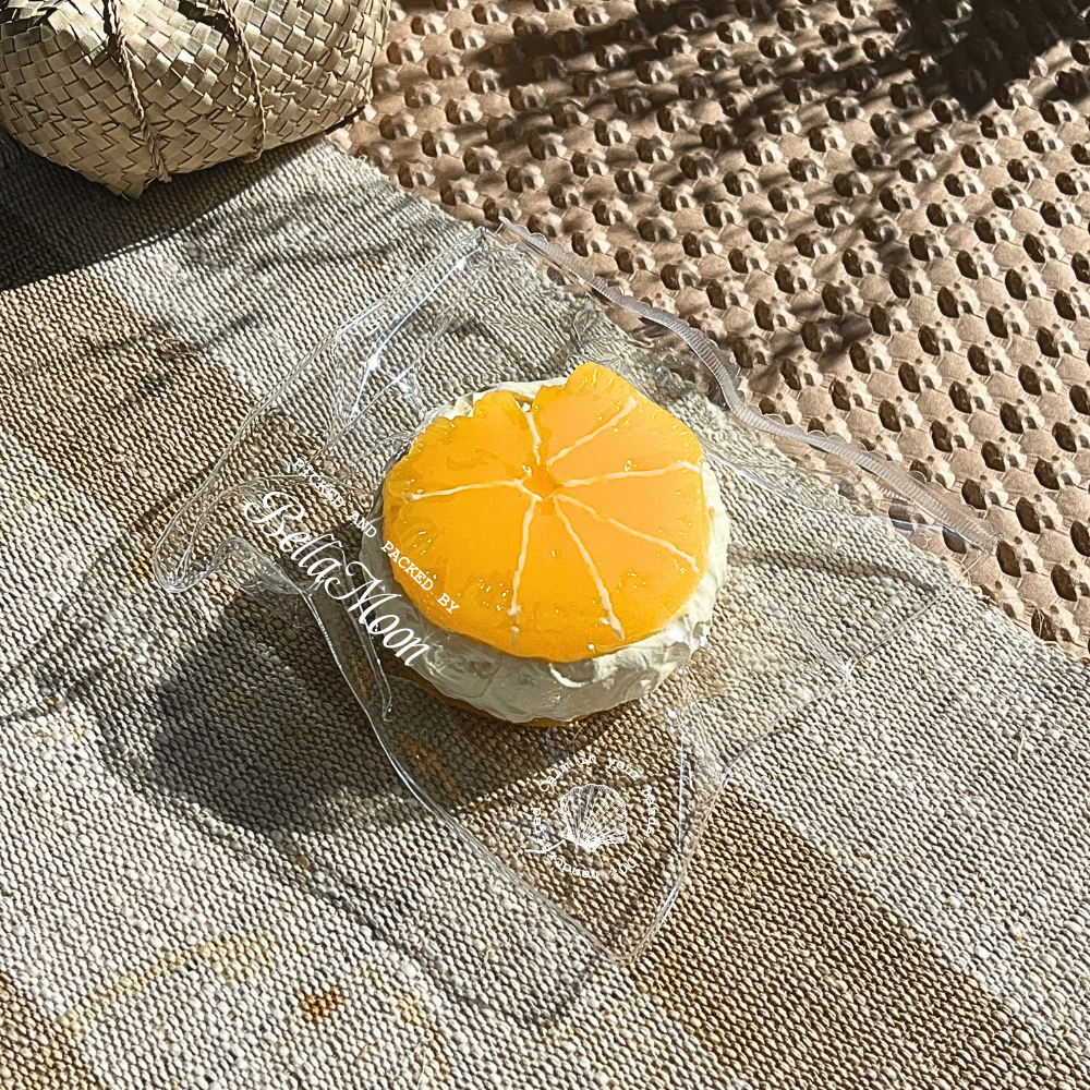 Bright orange cream sandwich TABA squishy with dry yoghurt texture, handmade slow rising stress relief squishy Australia Sydney