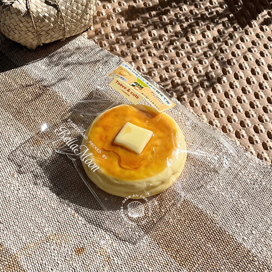 Golden brown pancake with butter TABA squishy with maple glaze texture, handmade slow rising stress relief squishy Australia Sydney