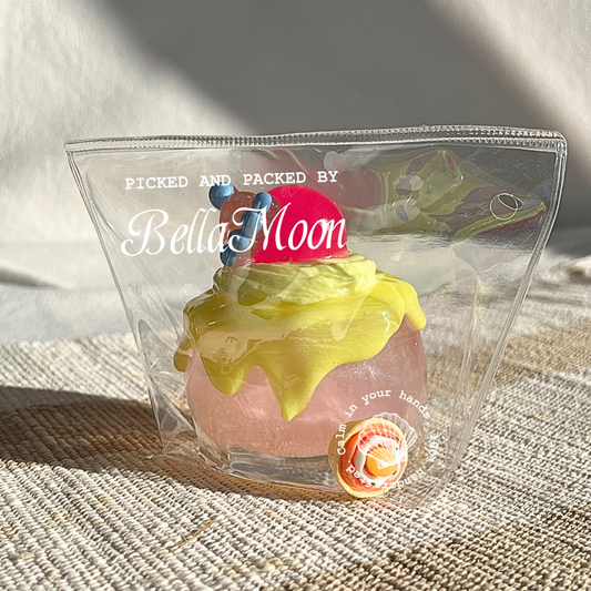 Pink Polly jelly cup squishy with soft gel texture, handmade slow rising stress relief squishy for desk decor Australia Sydney