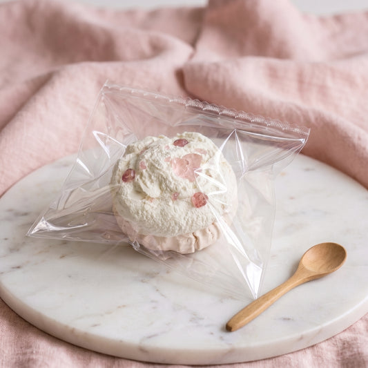 Pomegranate cupcake TABA squishy with whipped cream texture and jewel-toned fruit topping, handmade fast rising stress relief squishy Australia Sydney