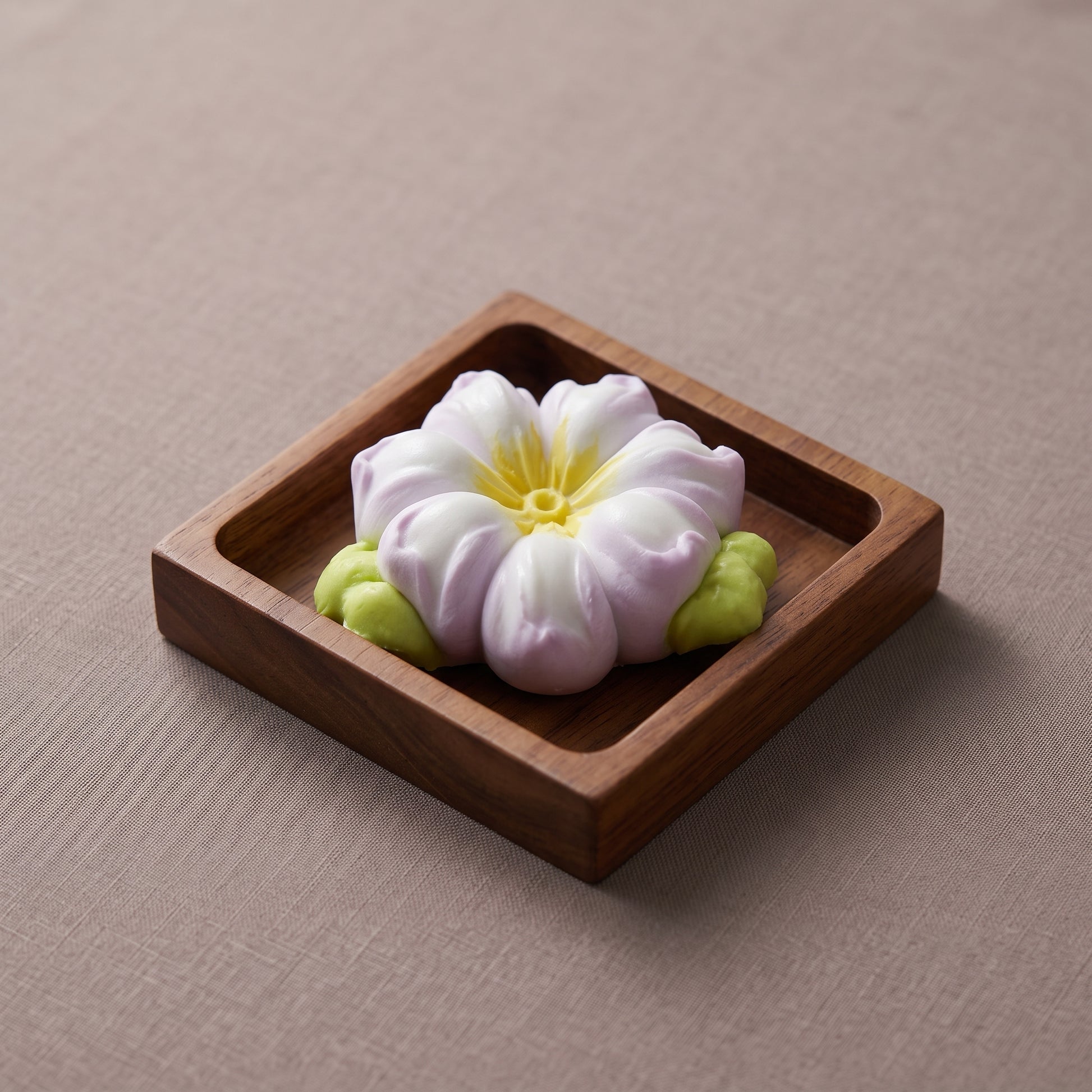 Purple peach blossom mooncake TABA squishy with stamped floral pattern and Greek yoghurt texture, handmade slow rising stress relief squishy Australia Sydney