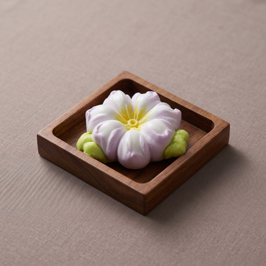 Purple peach blossom mooncake TABA squishy with stamped floral pattern and Greek yoghurt texture, handmade slow rising stress relief squishy Australia Sydney