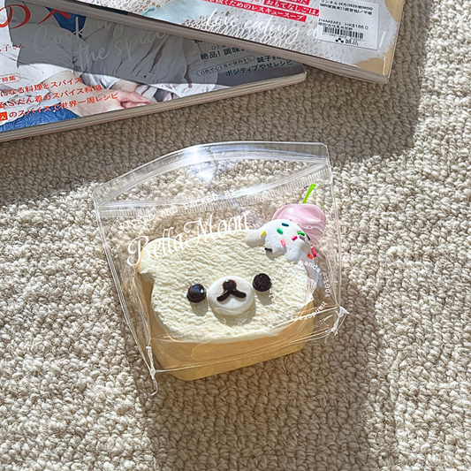Rilakkuma hugging a toastie TABA squishy with cream texture, handmade slow rising stress relief squishy Australia Sydney