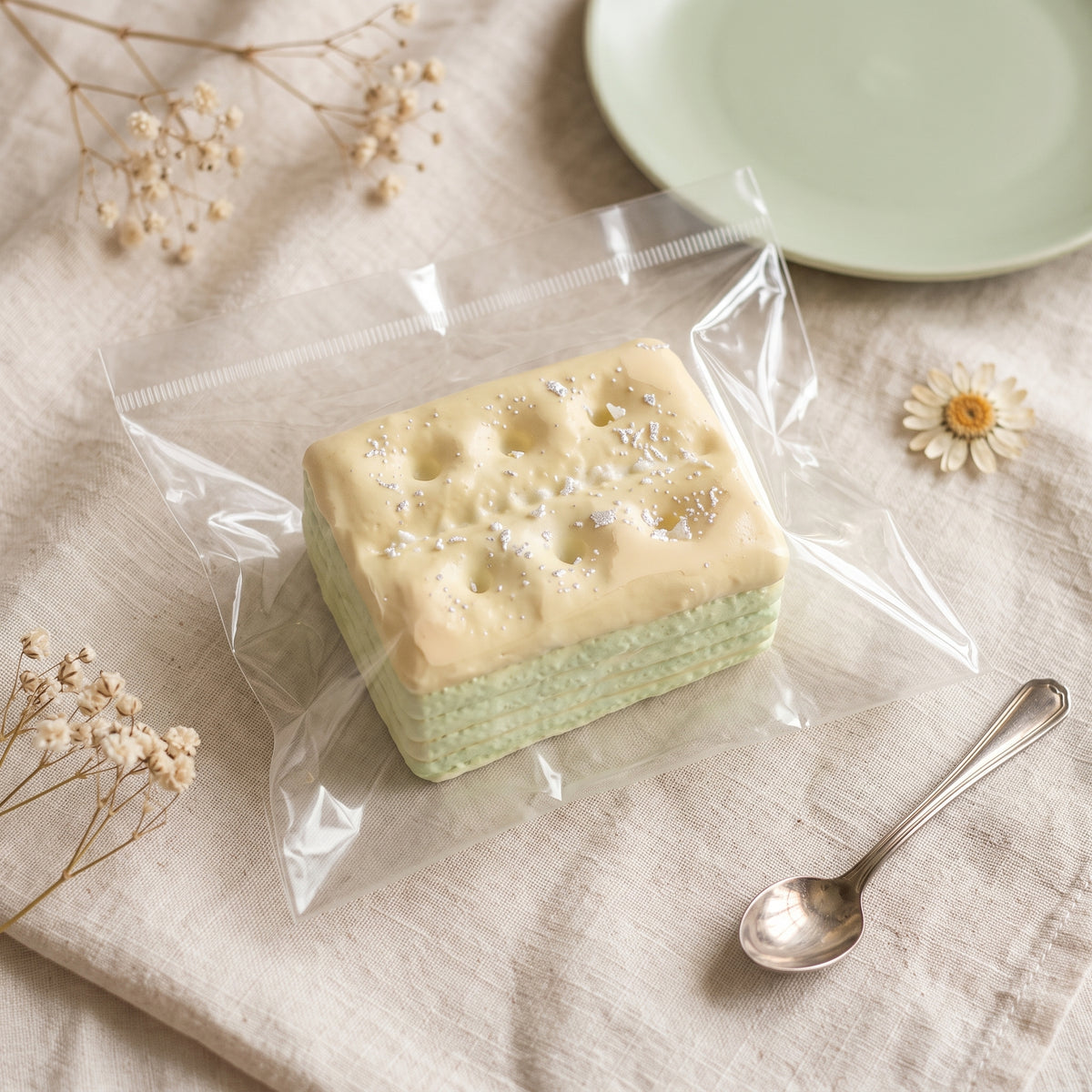Rock melon sandwich cracker TABA squishy with frozen butter texture and orange melon filling, handmade moderate rising stress relief squishy Australia Sydney