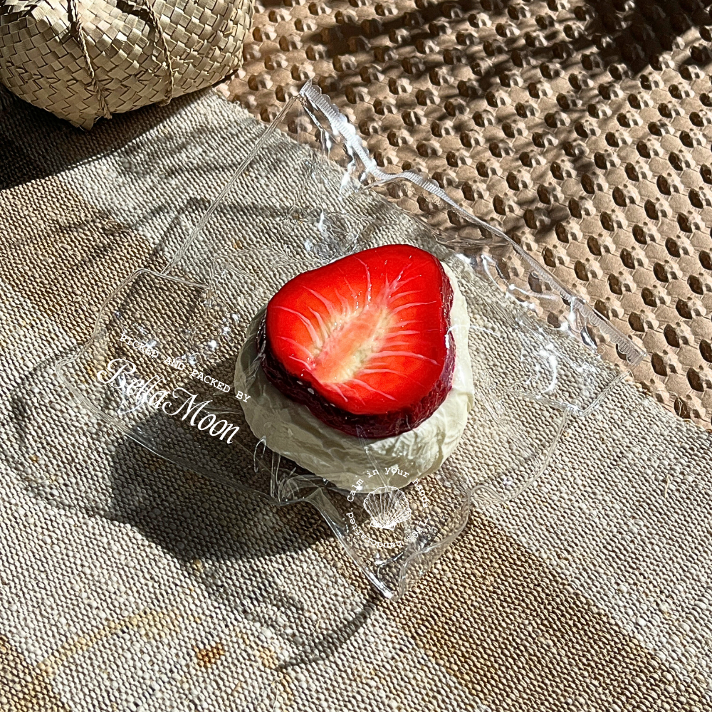 Red strawberry cream sandwich TABA squishy with dry yoghurt texture, handmade slow rising stress relief squishy Sydney Australia