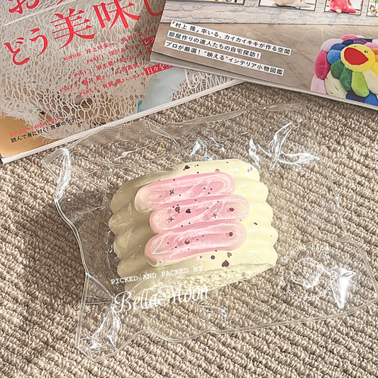 Strawberry jam milk bread TABA squishy with buttercream texture and glossy strawberry jam swirl, handmade slow rising stress relief squishy Australia Sydney