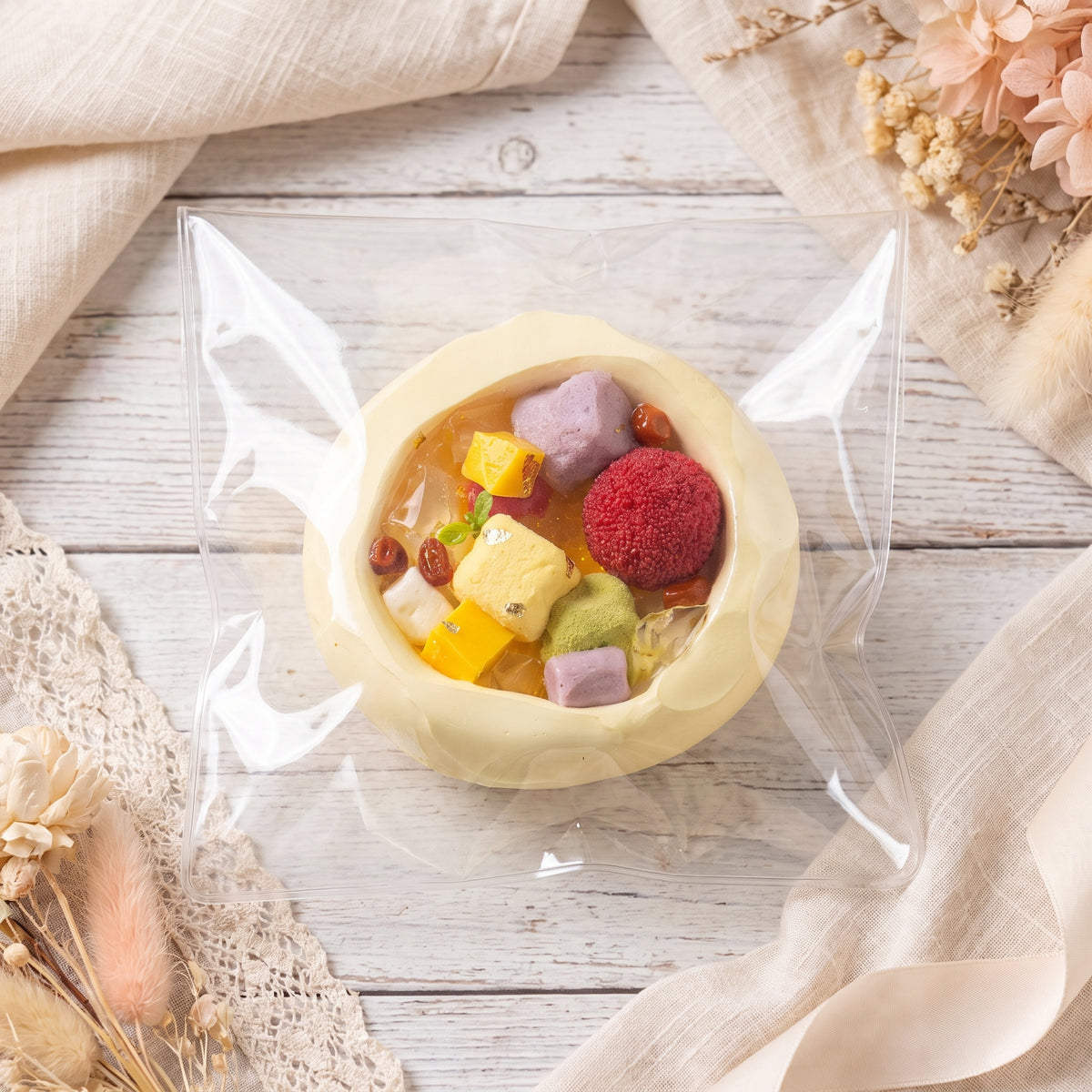 Taro boba jelly dessert TABA squishy with dry yoghurt texture and colourful taro boba topping, handmade extra slow rising stress relief squishy Australia Sydney
