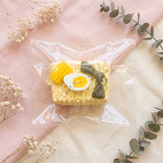 Veggie ramen bowl TABA squishy with Greek yoghurt texture and tangled noodle detail, handmade extra slow rising stress relief squishy Australia Sydney