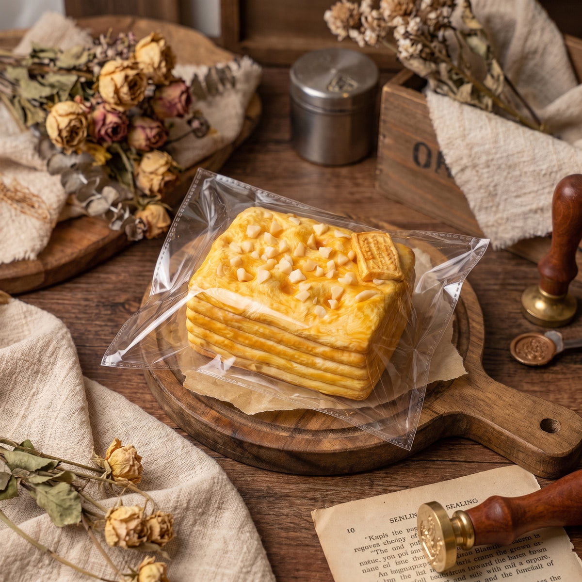 Walnut Napoleon pastry TABA squishy with layered buttercream texture and walnut topping, handmade moderate rising stress relief squishy Australia Sydney