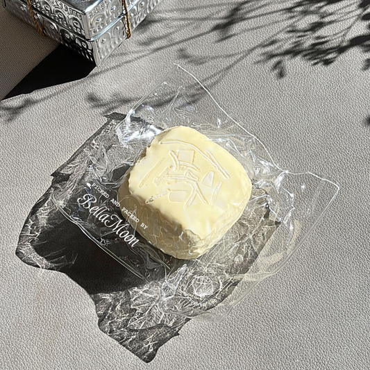 Almond Tofu Milk Curd Squishy in milky white, Asian dessert-inspired stress relief toy with frozen butter softness, Australia