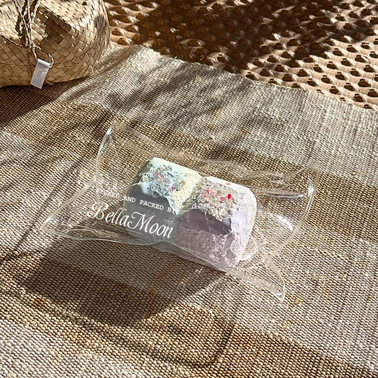 Colorful rainbow marshmallow block squishy with butter texture and slow rise for happiness and playful fidgeting