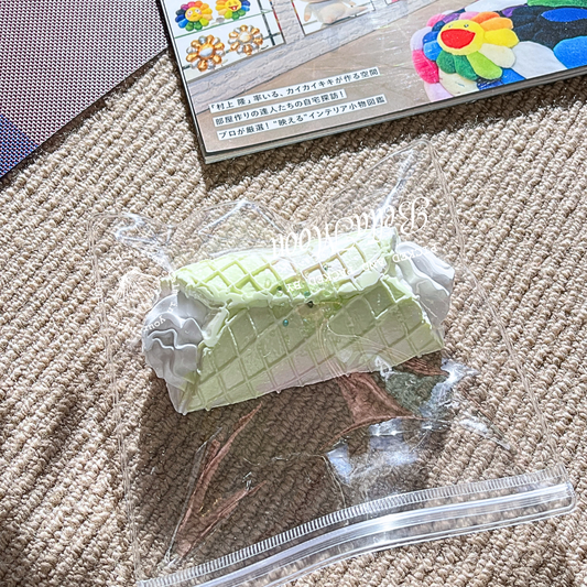 Matcha Zen Eggroll squishy with buttercream texture in matcha green, Japanese mindful stress relief