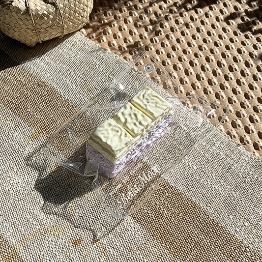 Vibrant purple taro chocolate bar squishy with whipped cream texture and fast rise for energetic stress relief