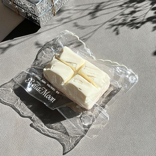 Milky white peach chocolate block squishy with extra-slow rising dough texture for sweet calming fidget therapy